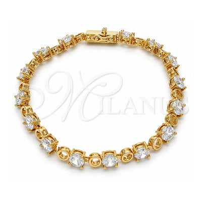 Oro Laminado Tennis Bracelet, Gold Filled Style Box Lock Design, with White Cubic Zirconia, Polished, Golden Finish, 03.210.0070.08 (06 MM Thickness, 8 Inches Length)