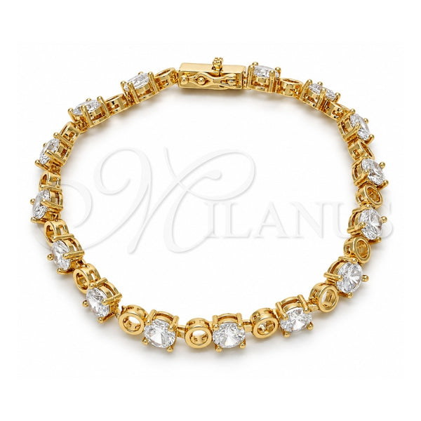 Oro Laminado Tennis Bracelet, Gold Filled Style Box Lock Design, with White Cubic Zirconia, Polished, Golden Finish, 03.210.0070.08 (06 MM Thickness, 8 Inches Length)