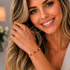 Oro Laminado Tennis Bracelet, Gold Filled Style with Garnet and White Cubic Zirconia, Polished, Golden Finish, 03.210.0070.1.08 (06 MM Thickness, 8 Inches Length)