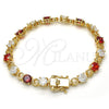 Oro Laminado Tennis Bracelet, Gold Filled Style with Garnet and White Cubic Zirconia, Polished, Golden Finish, 03.210.0070.1.08 (06 MM Thickness, 8 Inches Length)