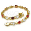 Oro Laminado Tennis Bracelet, Gold Filled Style with Garnet and White Cubic Zirconia, Polished, Golden Finish, 03.210.0070.1.08 (06 MM Thickness, 8 Inches Length)