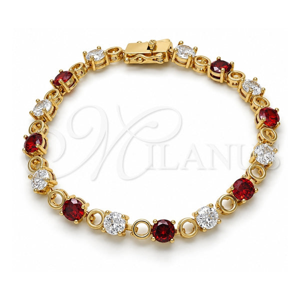 Oro Laminado Tennis Bracelet, Gold Filled Style Box Lock Design, with Garnet and White Cubic Zirconia, Polished, Golden Finish, 03.210.0070.1.08 (06 MM Thickness, 8 Inches Length)
