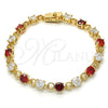 Oro Laminado Tennis Bracelet, Gold Filled Style with Garnet and White Cubic Zirconia, Polished, Golden Finish, 03.210.0070.1.08 (06 MM Thickness, 8 Inches Length)
