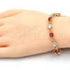 Oro Laminado Tennis Bracelet, Gold Filled Style with Ruby and White Cubic Zirconia, Polished, Golden Finish, 03.210.0070.2.08 (06 MM Thickness, 8 Inches Length)
