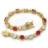 Oro Laminado Tennis Bracelet, Gold Filled Style with Ruby and White Cubic Zirconia, Polished, Golden Finish, 03.210.0070.2.08 (06 MM Thickness, 8 Inches Length)
