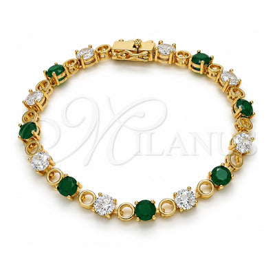 Oro Laminado Tennis Bracelet, Gold Filled Style Box Lock Design, with Green and White Cubic Zirconia, Polished, Golden Finish, 03.210.0070.3.08 (06 MM Thickness, 8 Inches Length)