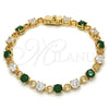 Oro Laminado Tennis Bracelet, Gold Filled Style with Green and White Cubic Zirconia, Polished, Golden Finish, 03.210.0070.3.08 (06 MM Thickness, 8 Inches Length)