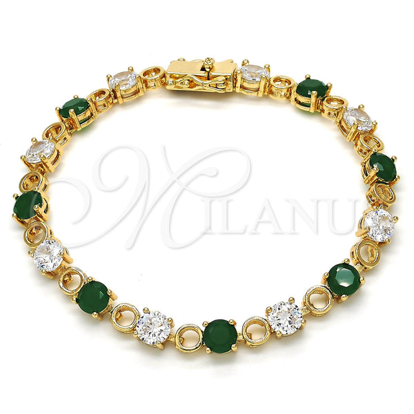 Oro Laminado Tennis Bracelet, Gold Filled Style with Green and White Cubic Zirconia, Polished, Golden Finish, 03.210.0070.3.08 (06 MM Thickness, 8 Inches Length)