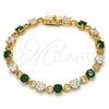Oro Laminado Tennis Bracelet, Gold Filled Style with Green and White Cubic Zirconia, Polished, Golden Finish, 03.210.0070.3.08 (06 MM Thickness, 8 Inches Length)