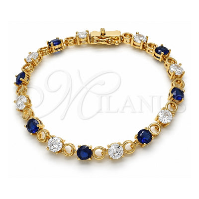 Oro Laminado Tennis Bracelet, Gold Filled Style Box Lock Design, with Sapphire Blue and White Cubic Zirconia, Polished, Golden Finish, 03.210.0070.4.08 (06 MM Thickness, 8 Inches Length)