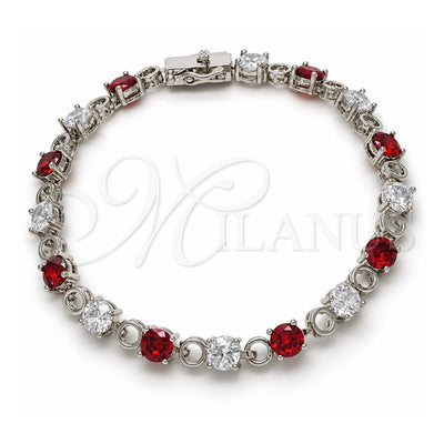 White Gold Filled Tennis Bracelet, Box Lock Design, with Garnet and White Cubic Zirconia, Polished, Rhodium Finish, 03.210.0070.6.08 (06 MM Thickness, 8 Inches Length)