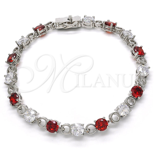 White Gold Filled Bracelet — Tennis Bracelet with Garnet and White Cubic Zirconia — alternate product view — SKU 119541 | Oro Laminado Blanco brazalete — Tennis Bracelet with Garnet and blanco Cubic Zirconia — SKU 119541