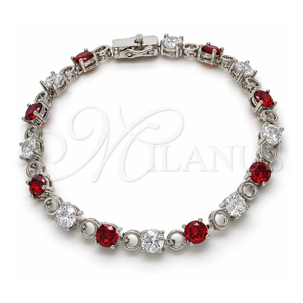 White Gold Filled Tennis Bracelet, Box Lock Design, with Garnet and White Cubic Zirconia, Polished, Rhodium Finish, 03.210.0070.6.08 (06 MM Thickness, 8 Inches Length)