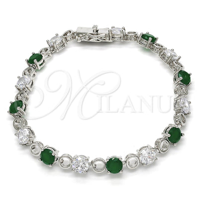 Rhodium Gold Filled Tennis Bracelet, with Green and White Cubic Zirconia, Polished, Rhodium Finish for wholesale, main product view