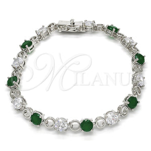 Rhodium Gold Filled Tennis Bracelet, with Green and White Cubic Zirconia, Polished, Rhodium Finish, 03.210.0070.7.08 (06 MM Thickness, 8 Inches Length)