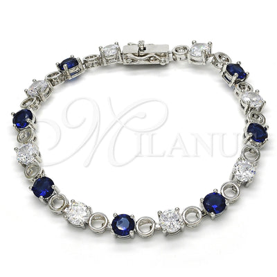 Rhodium Gold Filled Tennis Bracelet, with Sapphire Blue and White Cubic Zirconia, Polished, Rhodium Finish for wholesale, main product view