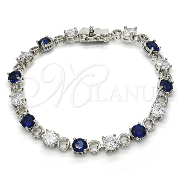 Rhodium Gold Filled Tennis Bracelet, with Sapphire Blue and White Cubic Zirconia, Polished, Rhodium Finish, 03.210.0070.8.08 (06 MM Thickness, 8 Inches Length)
