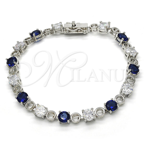 Rhodium Gold Filled Tennis Bracelet, with Sapphire Blue and White Cubic Zirconia, Polished, Rhodium Finish, 03.210.0070.8.08 (06 MM Thickness, 8 Inches Length)