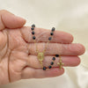 Oro Laminado Thin Rosary, Gold Filled Style Guadalupe and Cross Design, with Black Azavache, Black Enamel Finish, Golden Finish, 09.02.0039.1.18