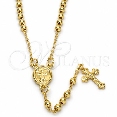 Oro Laminado Thin Rosary, Gold Filled Style Divino NiÃ±o and Crucifix Design, Polished, Golden Finish, 09.02.0040.18