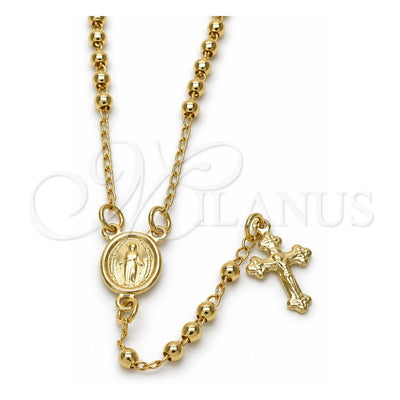 Oro Laminado Thin Rosary, Gold Filled Style Medalla Milagrosa and Crucifix Design, Polished, Golden Finish, 09.02.0040.1.18