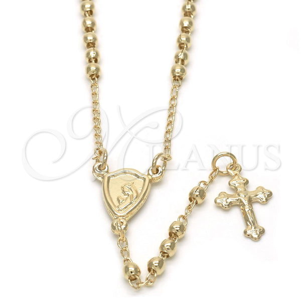 Oro Laminado Thin Rosary, Gold Filled Style Virgen Maria and Crucifix Design, Polished, Golden Finish, 09.02.0042.18