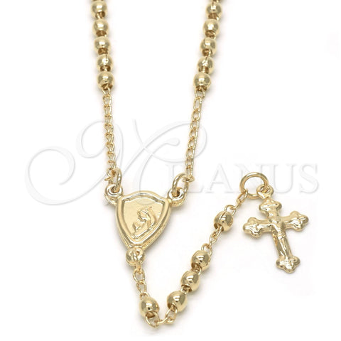 Oro Laminado Thin Rosary, Gold Filled Style Virgen Maria and Crucifix Design, Polished, Golden Finish, 09.02.0042.18