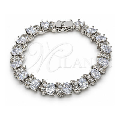 White Gold Filled Tennis Bracelet, Box Lock Design, with White Cubic Zirconia, Polished, Rhodium Finish, 03.210.0071.5.08 (11 MM Thickness, 8 Inches Length)