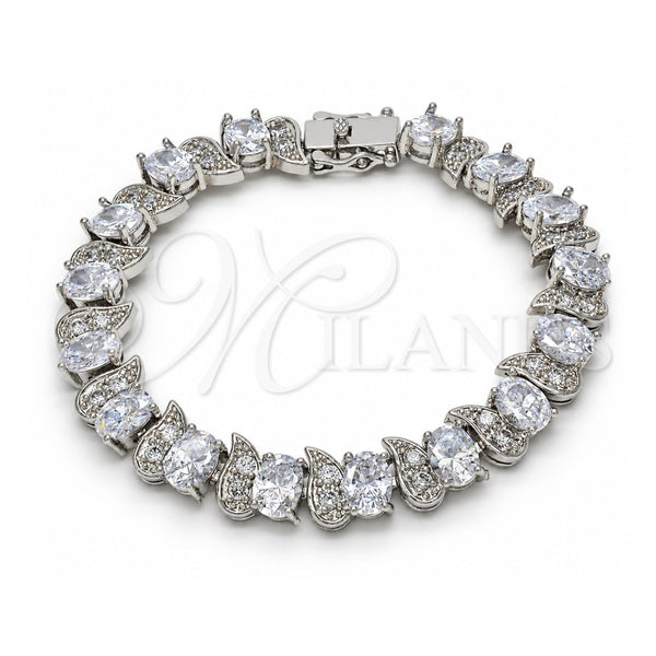 White Gold Filled Tennis Bracelet, Box Lock Design, with White Cubic Zirconia, Polished, Rhodium Finish, 03.210.0071.5.08 (11 MM Thickness, 8 Inches Length)