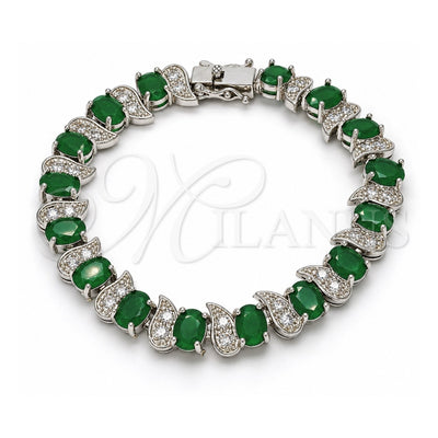 White Gold Filled Tennis Bracelet, Box Lock Design, with Green and White Cubic Zirconia, Polished, Rhodium Finish, 03.210.0071.6.08 (11 MM Thickness, 8 Inches Length)