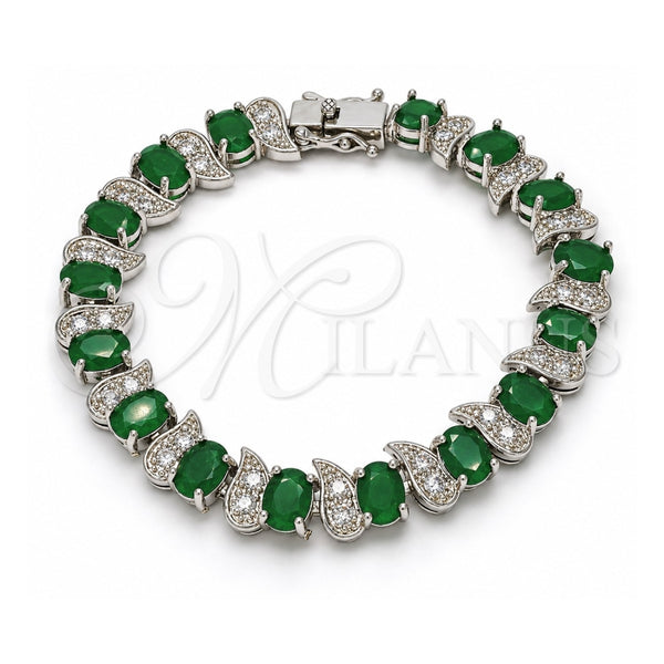 White Gold Filled Tennis Bracelet, Box Lock Design, with Green and White Cubic Zirconia, Polished, Rhodium Finish, 03.210.0071.6.08 (11 MM Thickness, 8 Inches Length)