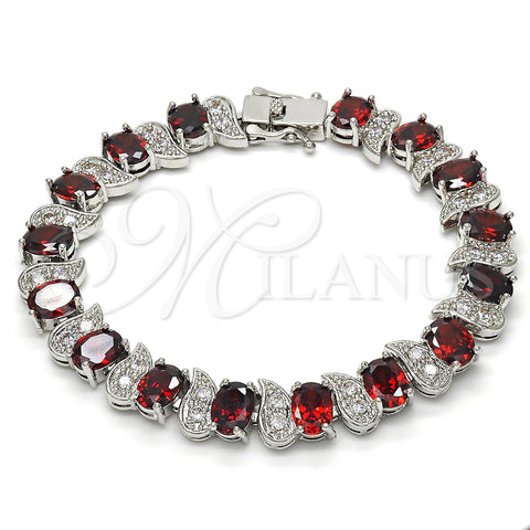 Rhodium Plated Tennis Bracelet, with Garnet and White Cubic Zirconia, Polished, Rhodium Finish, 03.210.0071.7.08 (11 MM Thickness, 8 Inches Length)