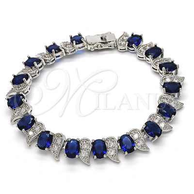 Rhodium Gold Filled Tennis Bracelet, with Sapphire Blue and White Cubic Zirconia, Polished, Rhodium Finish, 03.210.0071.8.08 (11 MM Thickness, 8 Inches Length)