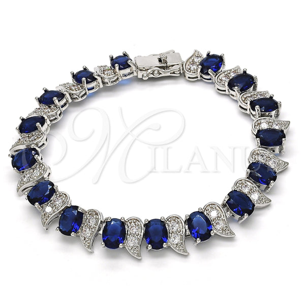 Rhodium Gold Filled Tennis Bracelet, with Sapphire Blue and White Cubic Zirconia, Polished, Rhodium Finish, 03.210.0071.8.08 (11 MM Thickness, 8 Inches Length)
