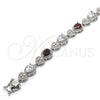 Rhodium Gold Filled Tennis Bracelet, Heart and Teardrop Design, with Garnet and White Cubic Zirconia, Polished, Rhodium Finish, 03.210.0072.6.08 (09 MM Thickness, 8 Inches Length)