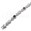 Rhodium Plated Tennis Bracelet, Heart and Teardrop Design, with Garnet and White Cubic Zirconia, Polished, Rhodium Finish, 03.210.0072.6.08 (09 MM Thickness, 8 Inches Length)