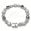 Rhodium Gold Filled Tennis Bracelet, Heart and Teardrop Design, with Garnet and White Cubic Zirconia, Polished, Rhodium Finish, 03.210.0072.6.08 (09 MM Thickness, 8 Inches Length)