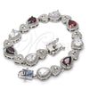 Rhodium Gold Filled Tennis Bracelet, Heart and Teardrop Design, with Garnet and White Cubic Zirconia, Polished, Rhodium Finish, 03.210.0072.6.08 (09 MM Thickness, 8 Inches Length)