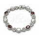 Pulsera Tennis 03.210.0072.6.08 Oro Laminado Blanco, Diseño de Corazón y Gota, con Zirconia Cubica Granate y Blanca, Pulido, Rodinado (Grosor 09 MM, 8 Pulgadas de Largo)