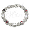 Rhodium Gold Filled Tennis Bracelet, Heart and Teardrop Design, with Garnet and White Cubic Zirconia, Polished, Rhodium Finish, 03.210.0072.6.08 (09 MM Thickness, 8 Inches Length)