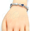 Rhodium Gold Filled Tennis Bracelet, Heart and Teardrop Design, with Sapphire Blue and White Cubic Zirconia, Polished, Rhodium Finish, 03.210.0072.8.08 (09 MM Thickness, 8 Inches Length)