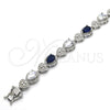 Rhodium Gold Filled Tennis Bracelet, Heart and Teardrop Design, with Sapphire Blue and White Cubic Zirconia, Polished, Rhodium Finish, 03.210.0072.8.08 (09 MM Thickness, 8 Inches Length)