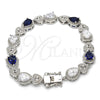 Rhodium Plated Tennis Bracelet, Heart and Teardrop Design, with Sapphire Blue and White Cubic Zirconia, Polished, Rhodium Finish, 03.210.0072.8.08 (09 MM Thickness, 8 Inches Length)