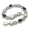 Rhodium Gold Filled Tennis Bracelet, Heart and Teardrop Design, with Sapphire Blue and White Cubic Zirconia, Polished, Rhodium Finish, 03.210.0072.8.08 (09 MM Thickness, 8 Inches Length)