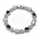 Pulsera Tennis 03.210.0072.8.08 Oro Laminado Blanco, Diseño de Corazón y Gota, con Zirconia Cubica Zafiro Azul y Blanca, Pulido, Rodinado (Grosor 09 MM, 8 Pulgadas de Largo)
