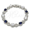 Rhodium Gold Filled Tennis Bracelet, Heart and Teardrop Design, with Sapphire Blue and White Cubic Zirconia, Polished, Rhodium Finish, 03.210.0072.8.08 (09 MM Thickness, 8 Inches Length)