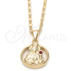 Oro Laminado Pendant Necklace, Gold Filled Style Sagrado Corazon de Jesus Design, with Garnet Cubic Zirconia, Polished, Golden Finish, 04.09.0168.18 (02 MM Thickness, 18 Inches Length)