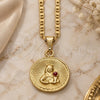 Oro Laminado Pendant Necklace, Gold Filled Style Sagrado Corazon de Maria Design, with Garnet Cubic Zirconia, Polished, Golden Finish, 04.09.0168.1.18 (02 MM Thickness, 18 Inches Length)