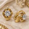 Oro Laminado Leverback Earring, Gold Filled Style Flower Design, with White Cubic Zirconia, Polished, Golden Finish, 02.09.0148