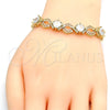 Oro Laminado Tennis Bracelet, Gold Filled Style Greek Key Design, with White Cubic Zirconia, Polished, Golden Finish, 03.210.0073.08 (10 MM Thickness, 8 Inches Length)